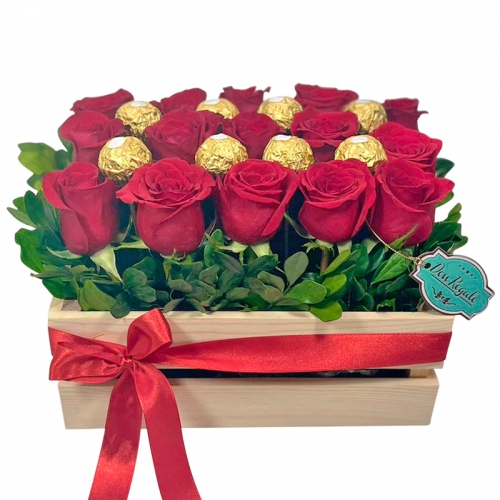 Arreglo de Rosas con chocolates