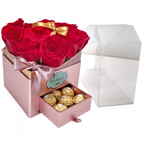 Box Palo Rosa de Rosas Rojas y Ferrero Rocher